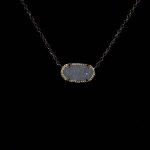 Kendra Scott Signed White Sparkly Oval Gem with Gold Tone Chain Necklace